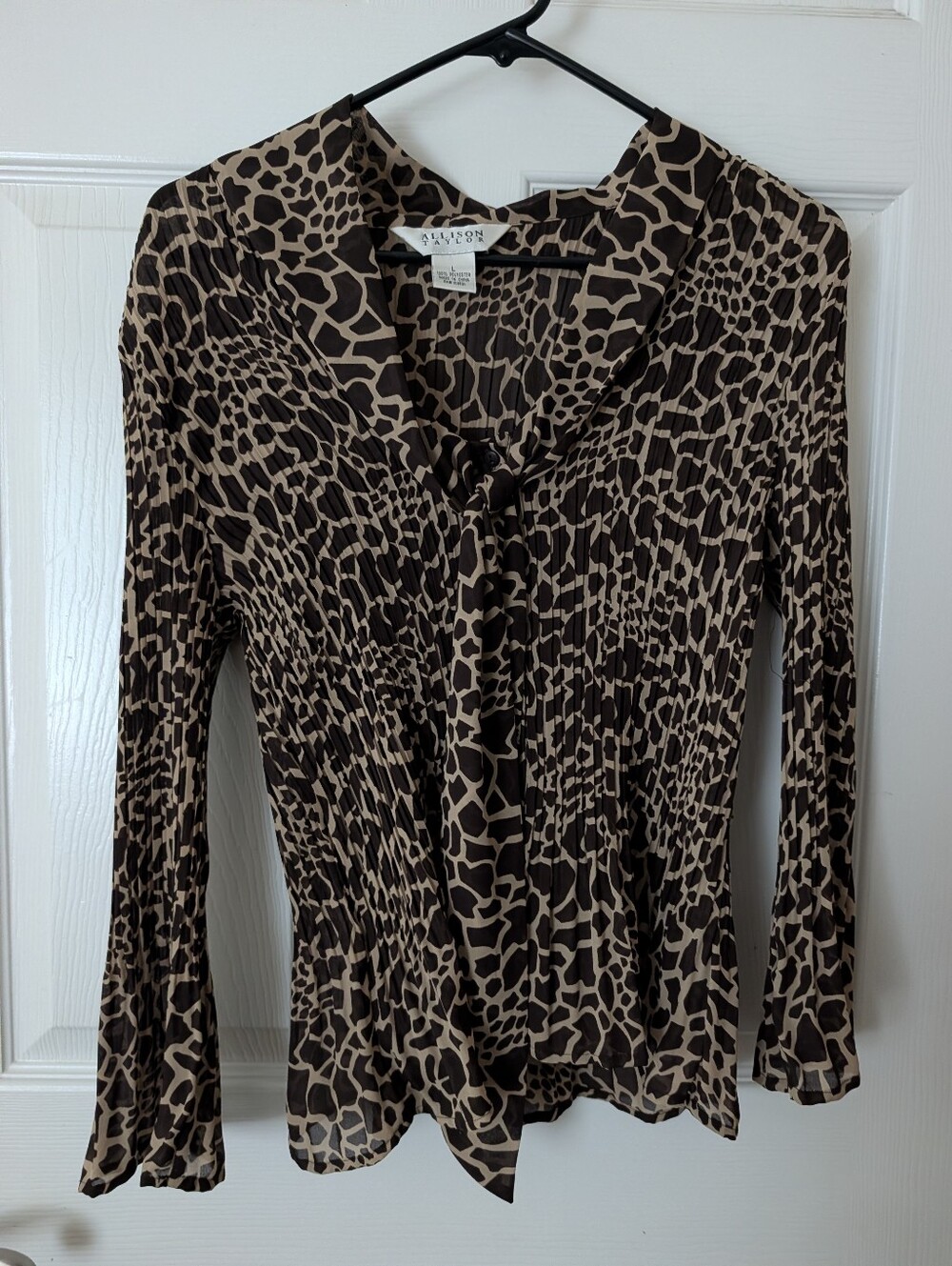 Allison Taylor Brown Animal-Print Tie-Neck Blouse